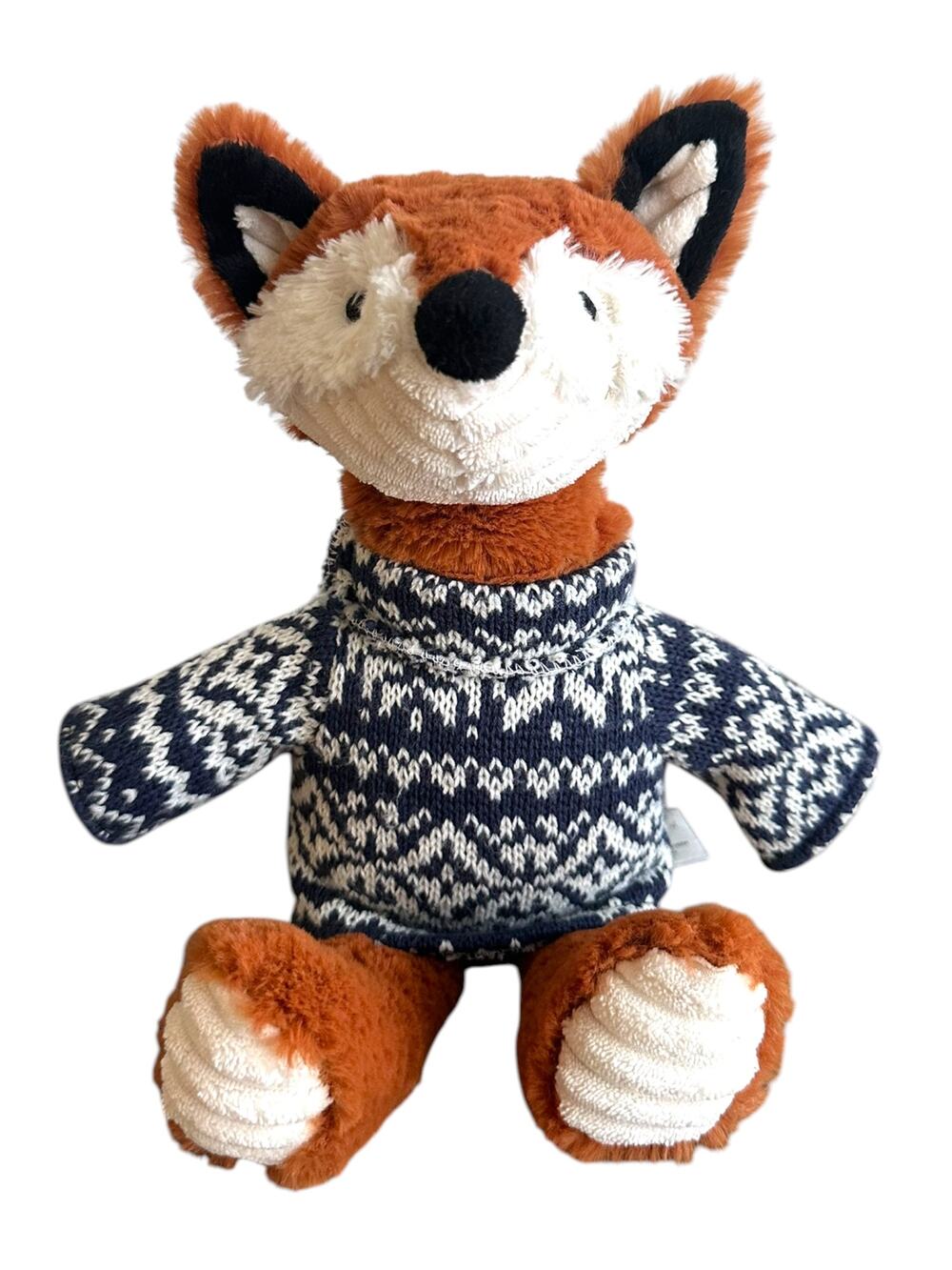 Anthropologie Fox Plush Stuffed Animal Navy Fair Isle Knit Sweater Hang Tag